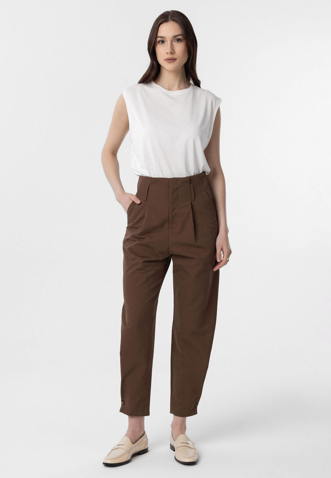 ANT Antioch Coffee High Waist Buttoned Fit Women's Pants - Dovzhansk