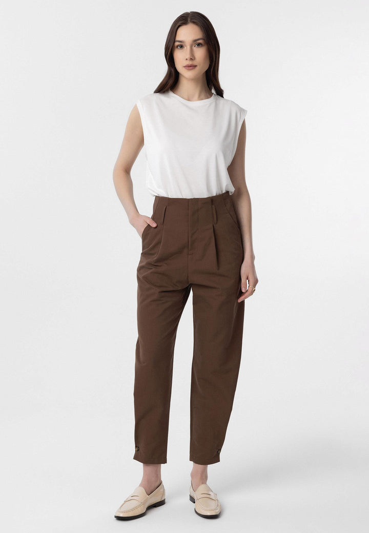 ANT Antioch Coffee High Waist Buttoned Fit Women's Pants - Dovzhansk