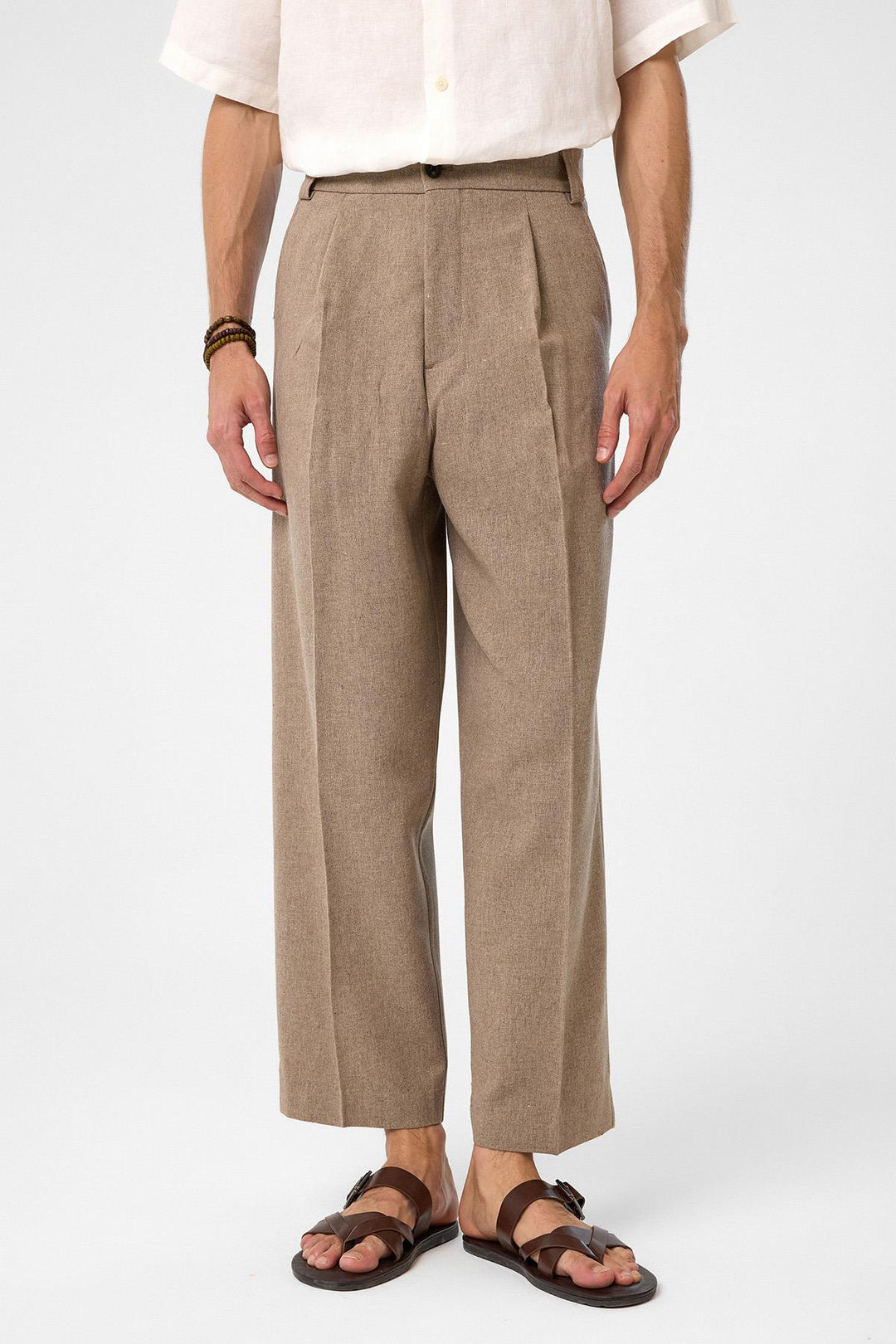ANT Antioch Coffee High Waist Pleated Relax Fit Men's Pants - Rosemead