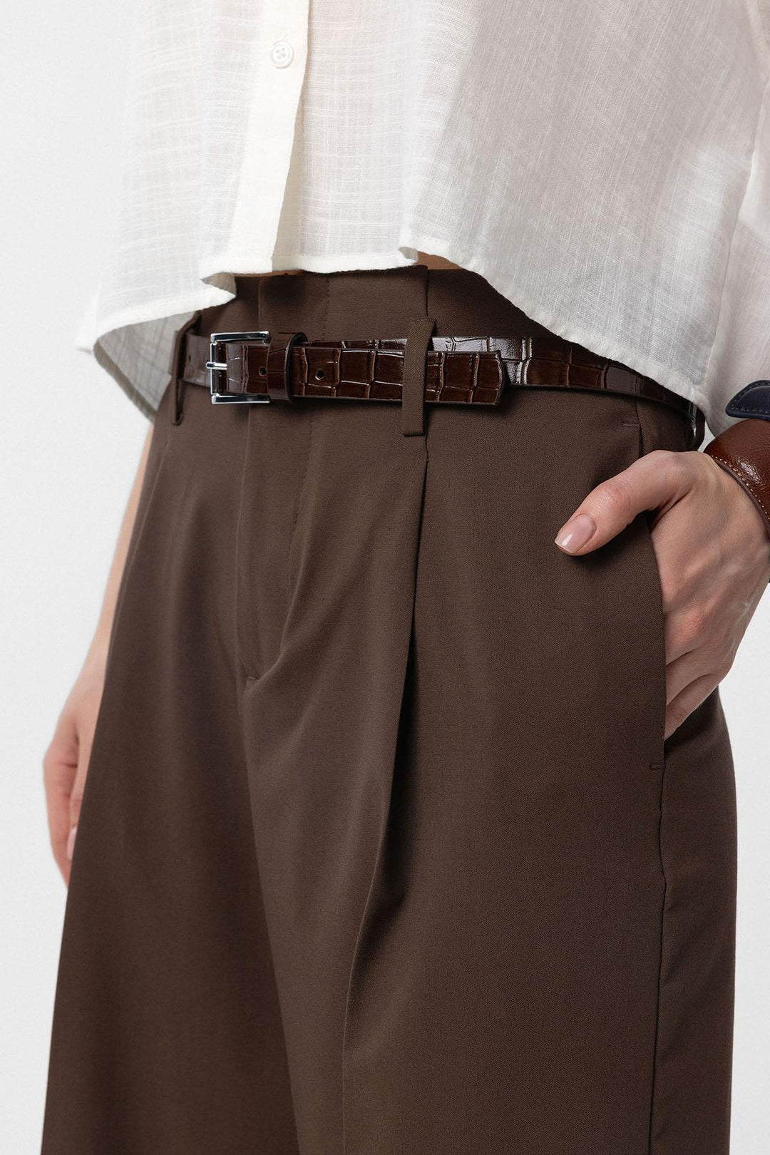 ANT Antioch Coffee High Waisted Belted Women's Pants - Warwick