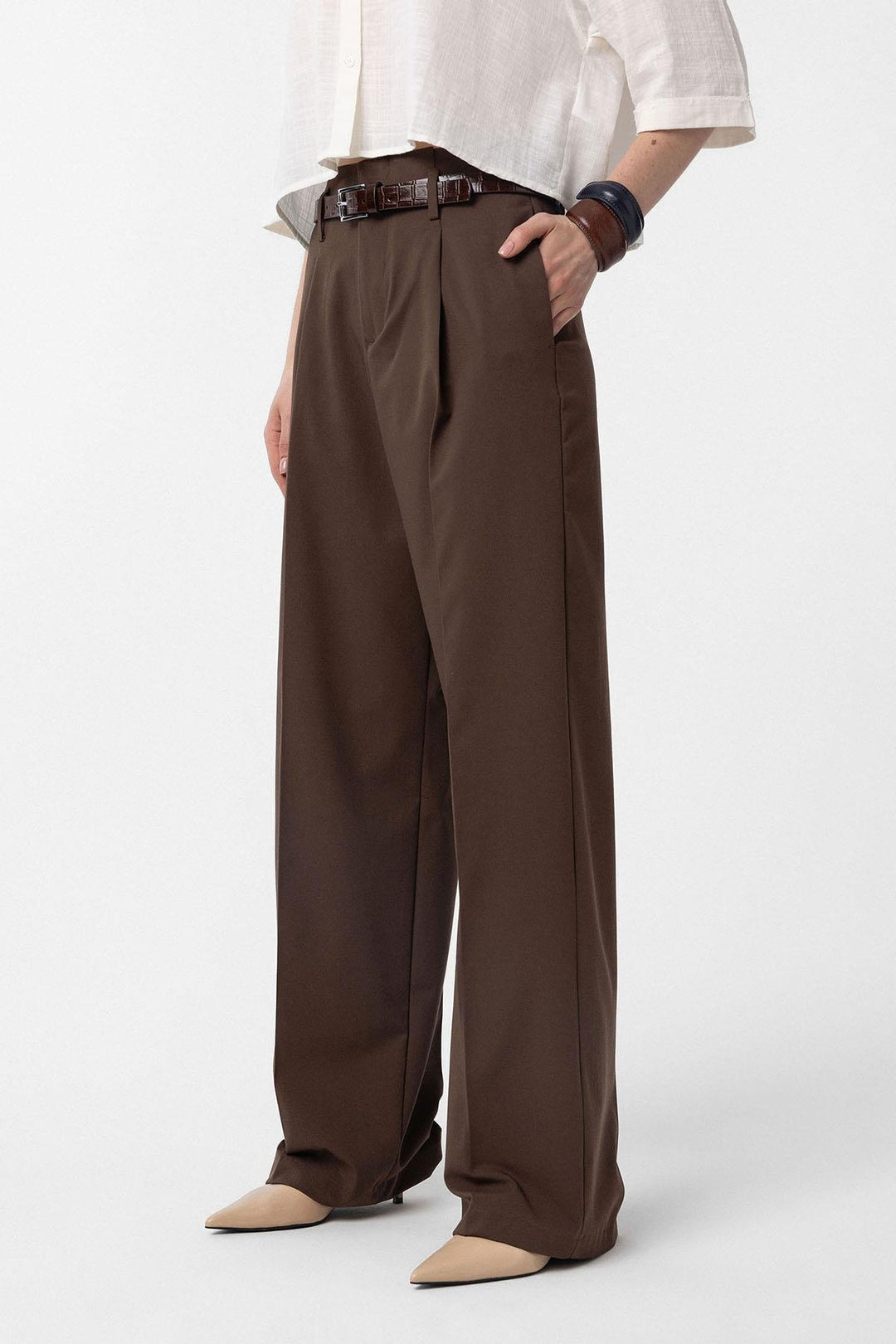 ANT Antioch Coffee High Waisted Belted Women's Pants - Warwick