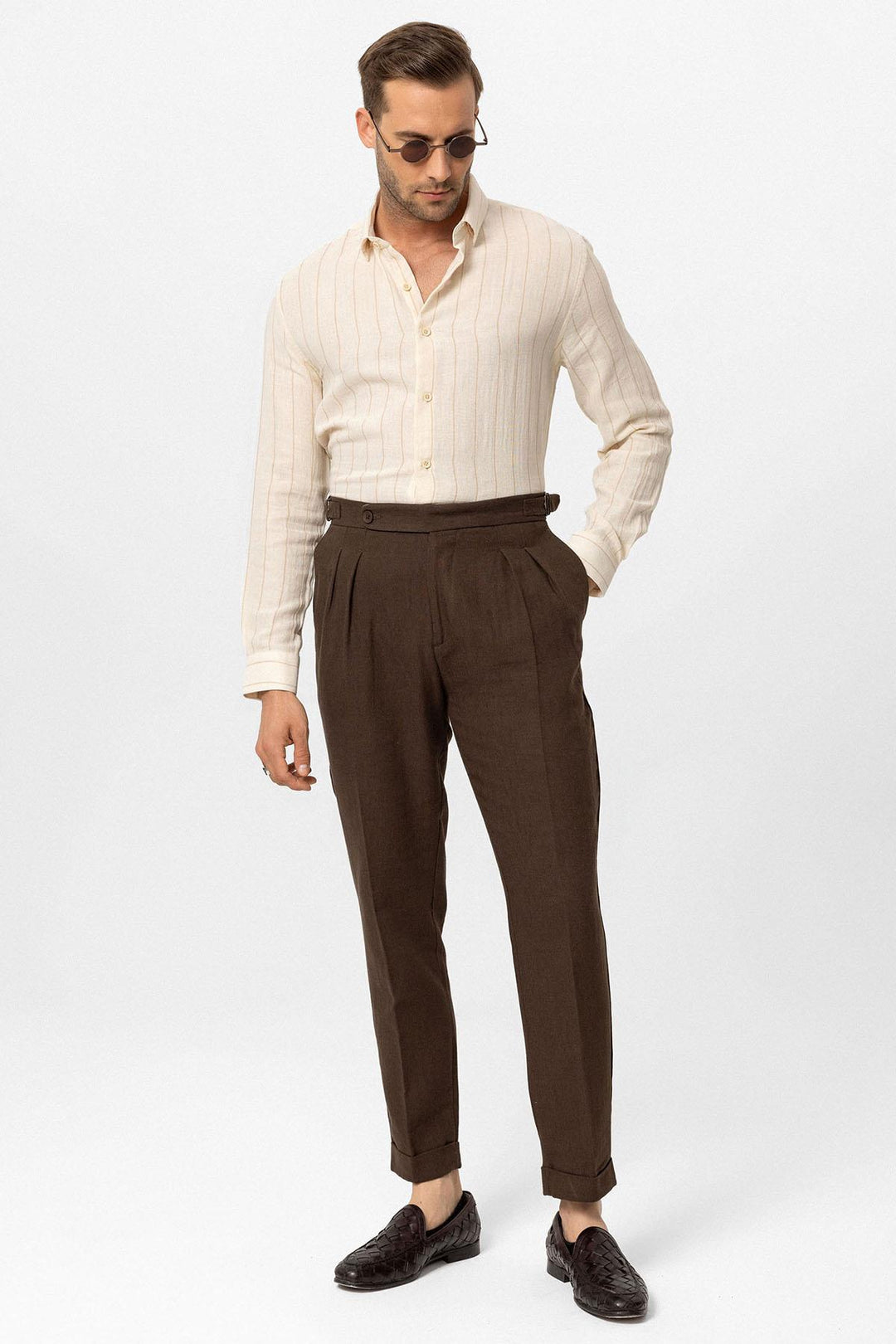 ANT High Waist Linen Blend Double Leg Men's Trousers - Kirkcaldy