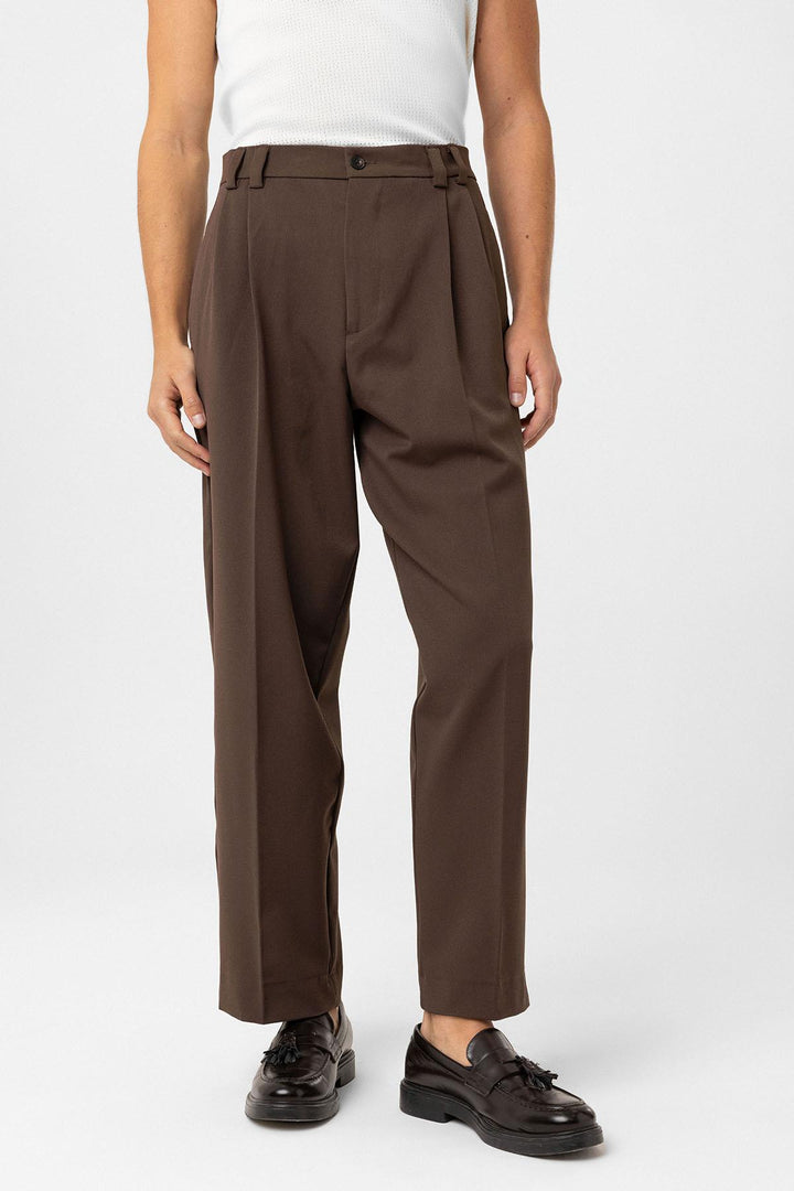 ANT Antioch Coffee High Waist Relax Fit Pleated Men's Pants - New Brunswick