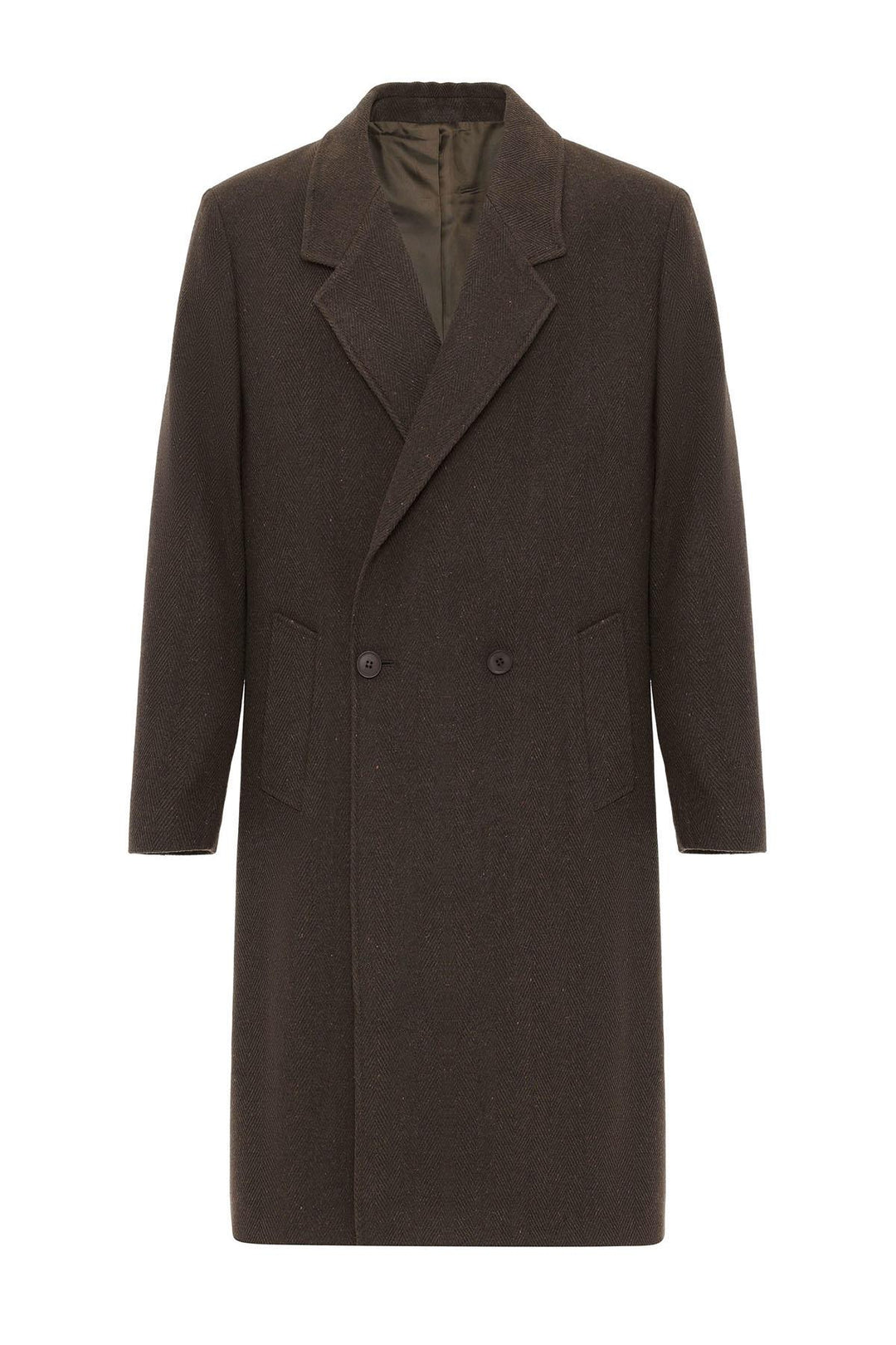 ANT Antioch Coffee Wool Blend Herringbone Double-Breasted Men's Coat - Longueuil