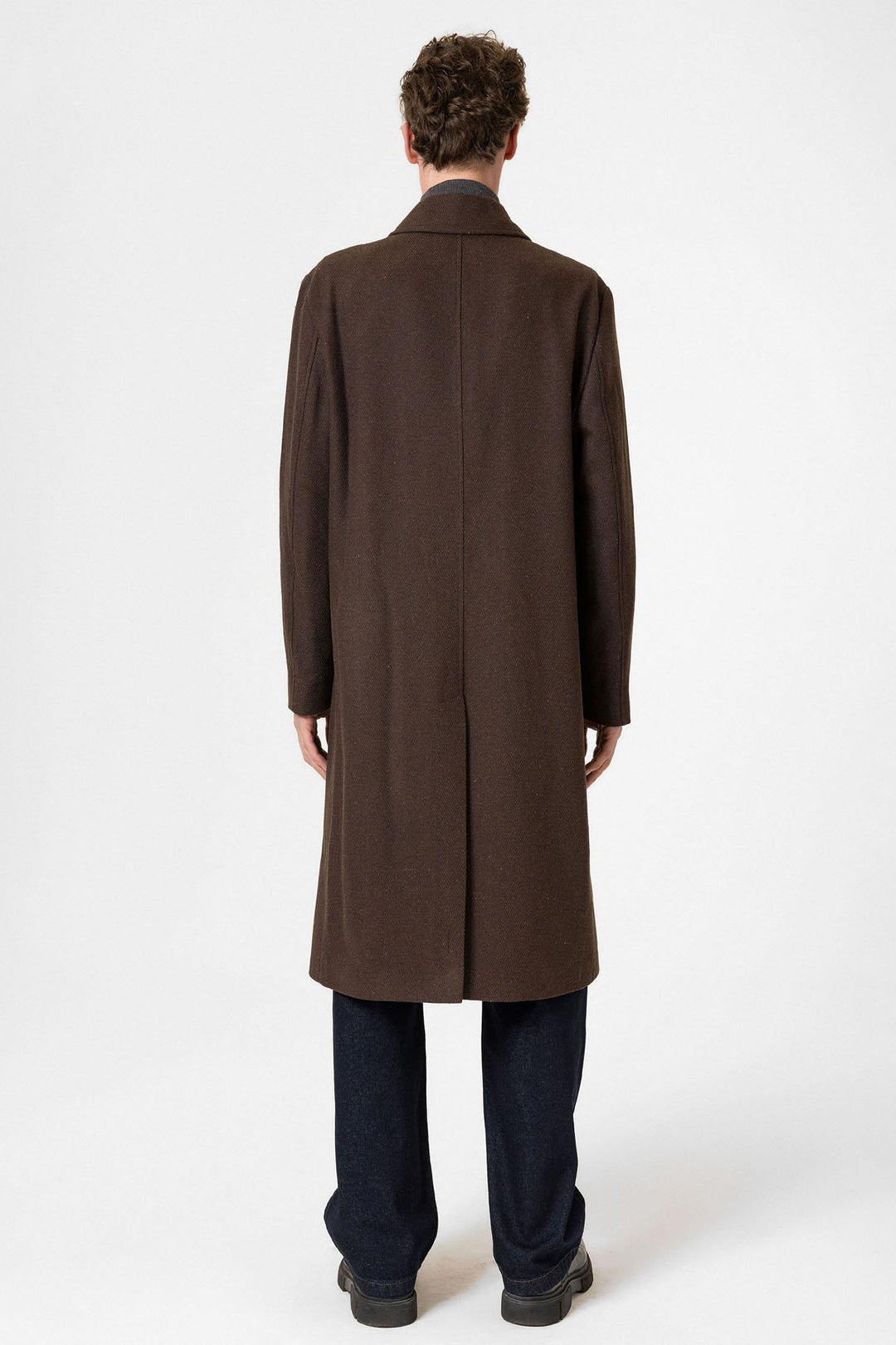ANT Antioch Coffee Wool Blend Herringbone Double-Breasted Men's Coat - Longueuil