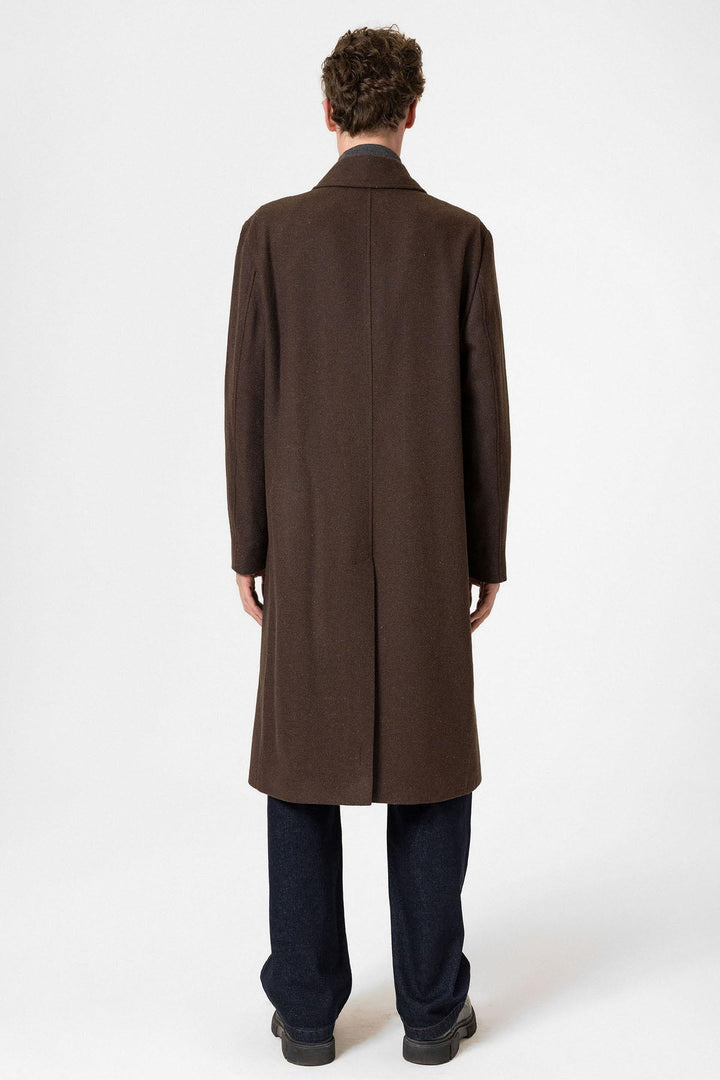 ANT Antioch Coffee Wool Blend Herringbone Double-Breasted Men's Coat - Longueuil