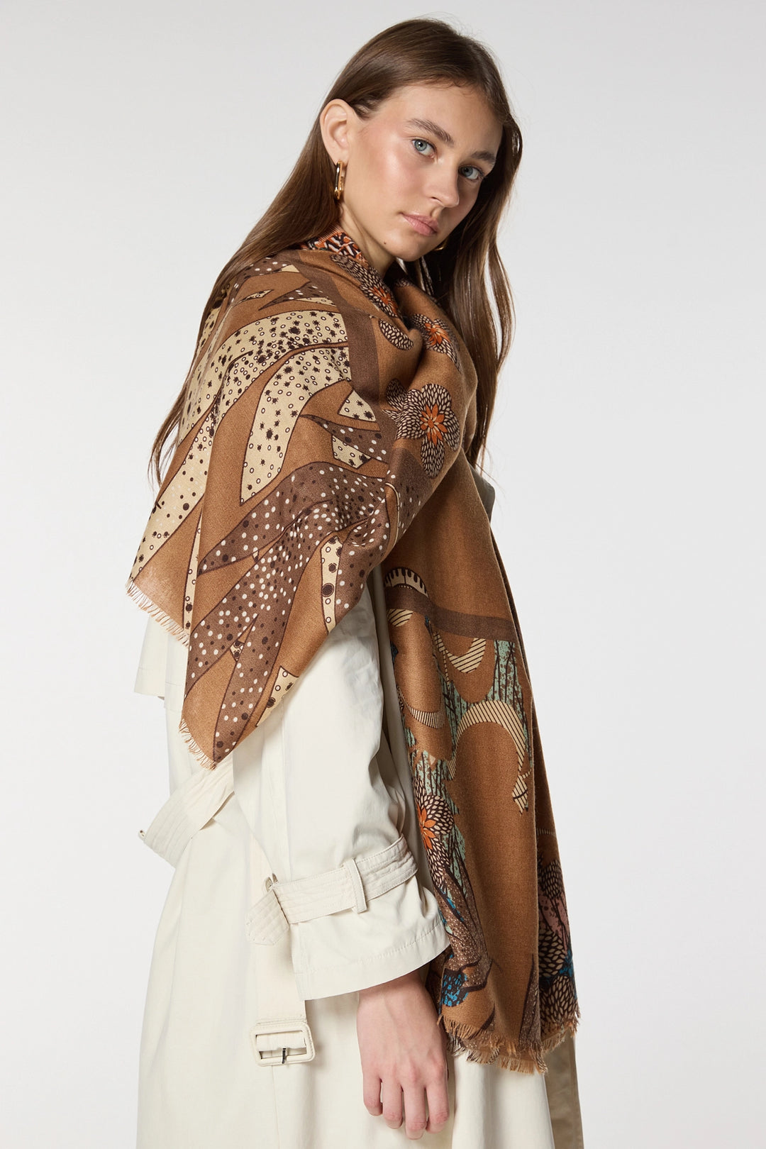 Brown Flower Patterned Shawl BCNSV-2515077 - Laeken