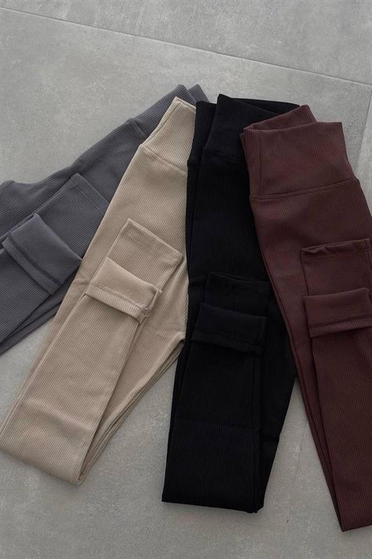 MDX Brown High Waist Women's Ribbed Leggings MG1625 - Denton