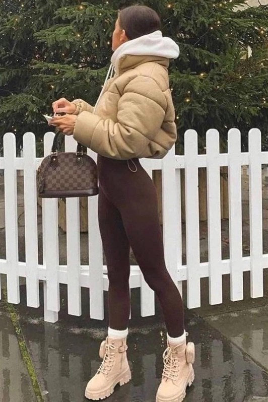 MDX Brown High Waist Women's Ribbed Leggings MG1625 - Denton