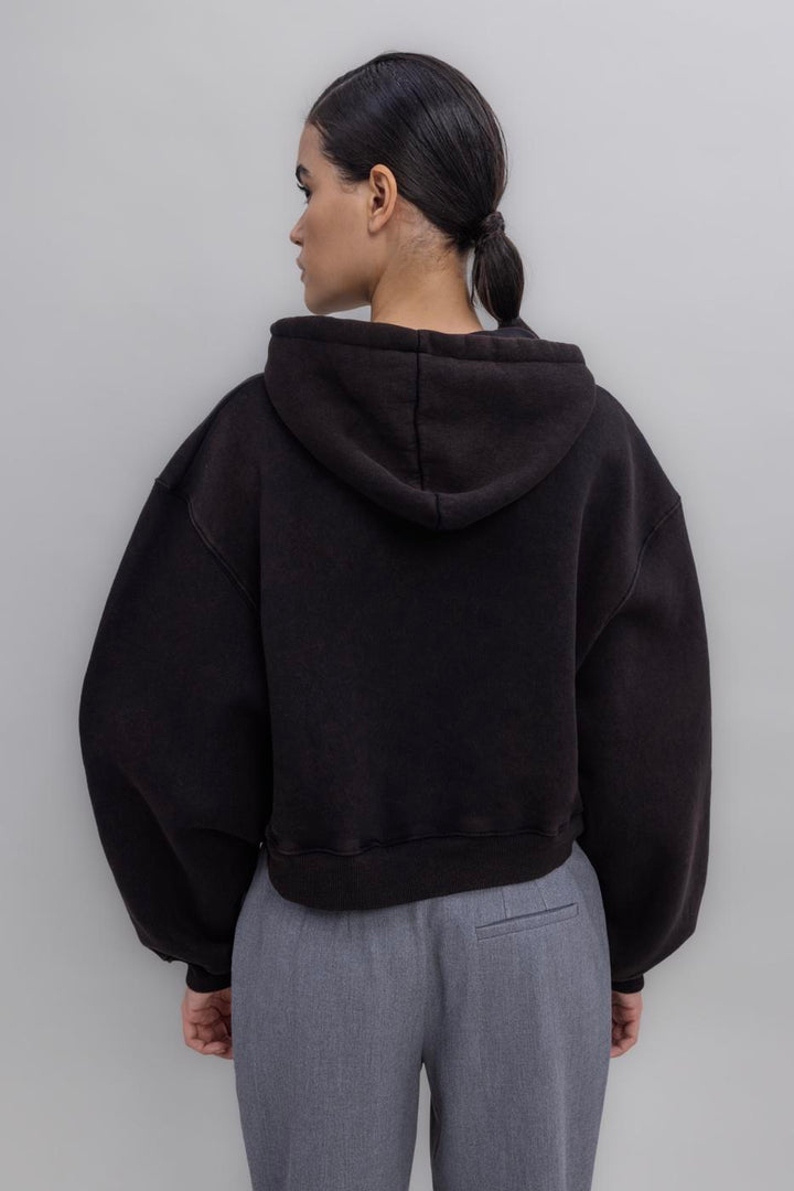 BSL Women Hooded Print Detailed Fleece Sweatshirt - Ramos Arizpe