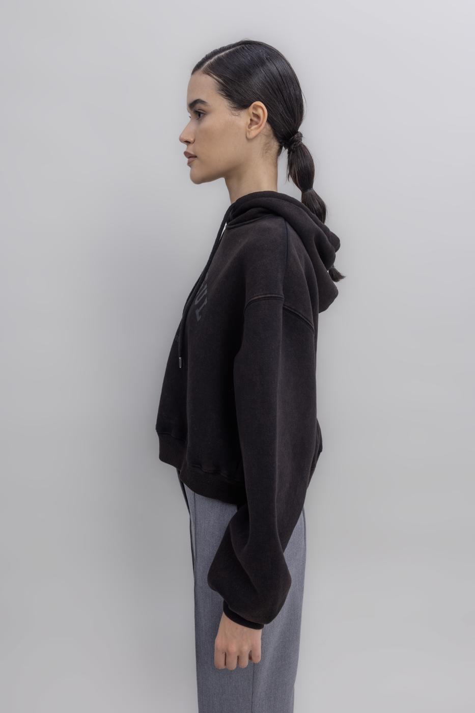 BSL Women Hooded Print Detailed Fleece Sweatshirt - Ramos Arizpe