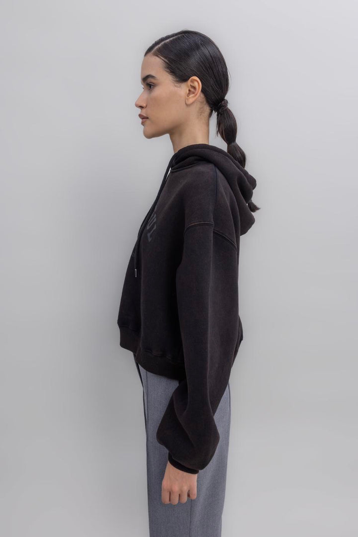 BSL Women Hooded Print Detailed Fleece Sweatshirt - Ramos Arizpe