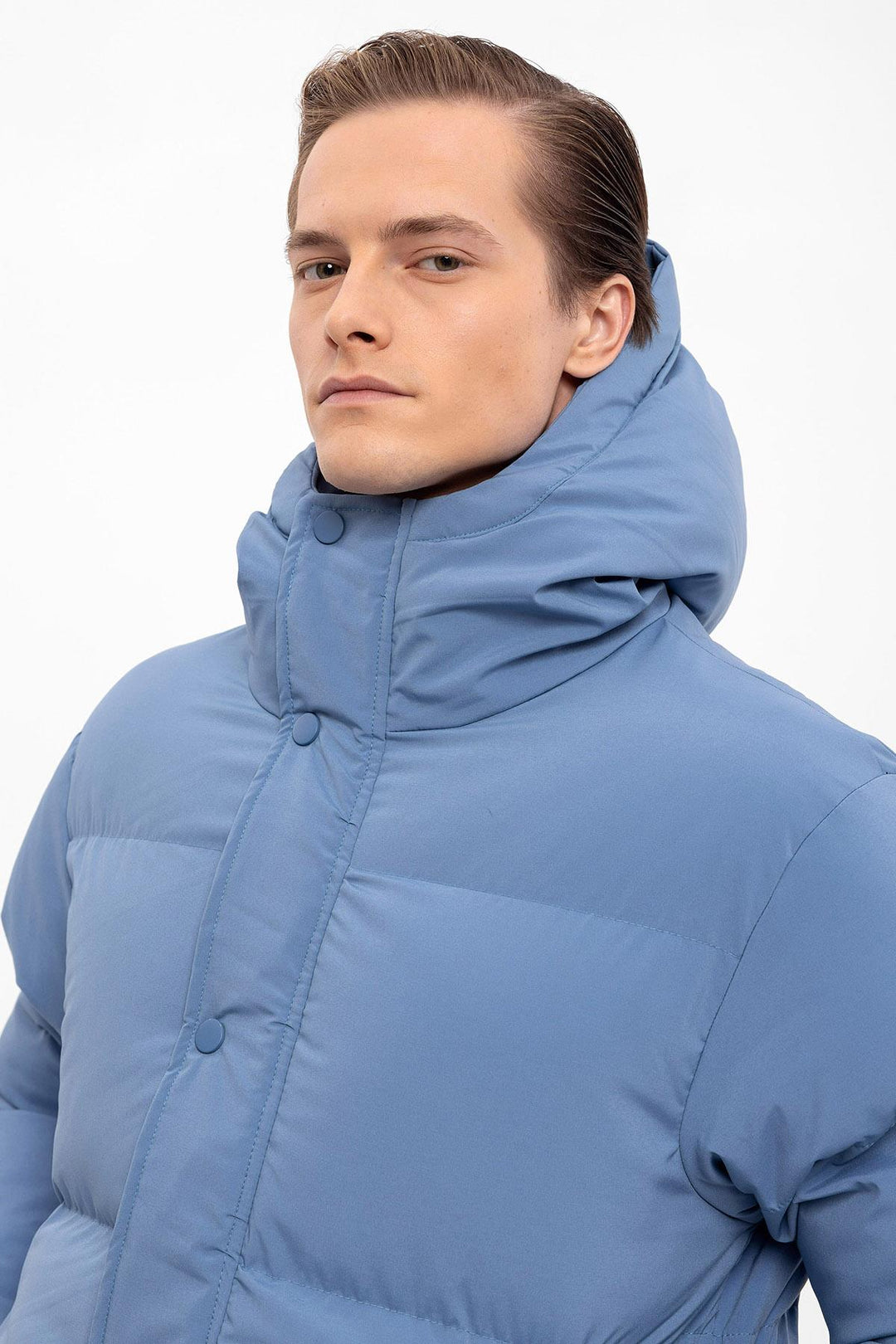 ANT Hooded Long Puffer Jacket - Silver Spring