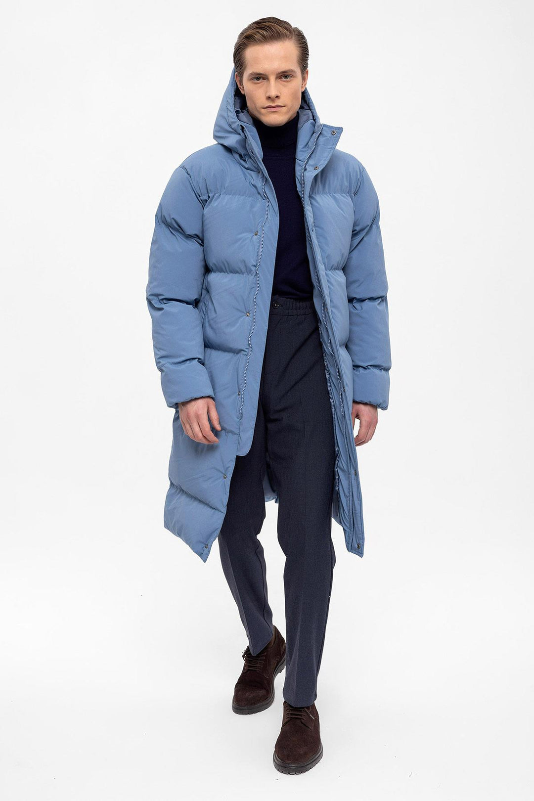 ANT Hooded Long Puffer Jacket - Silver Spring