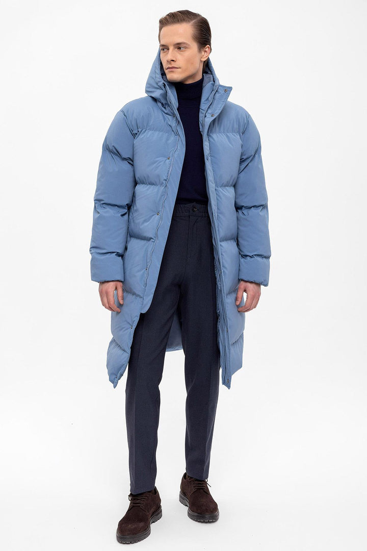 ANT Hooded Long Puffer Jacket - Silver Spring