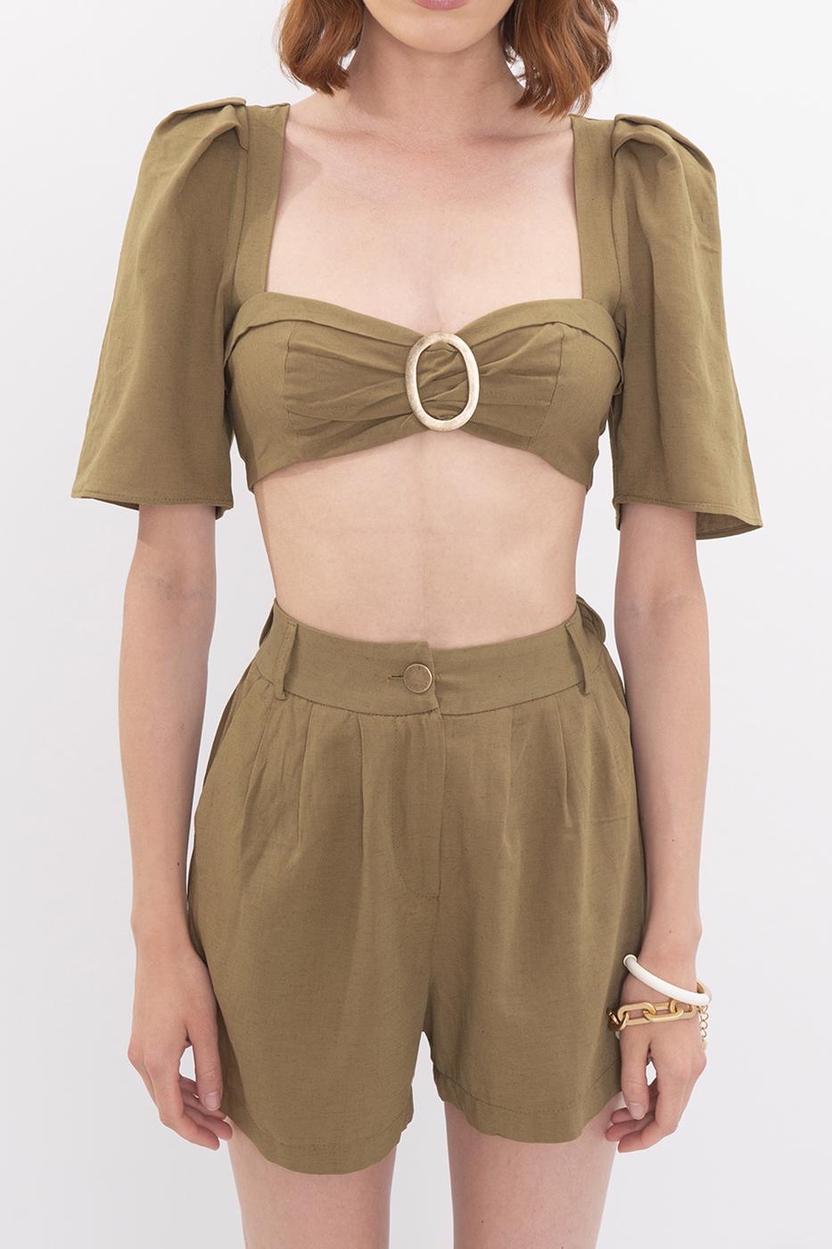 BSL Women Square Neck Crop Linen Blouse - Clifton