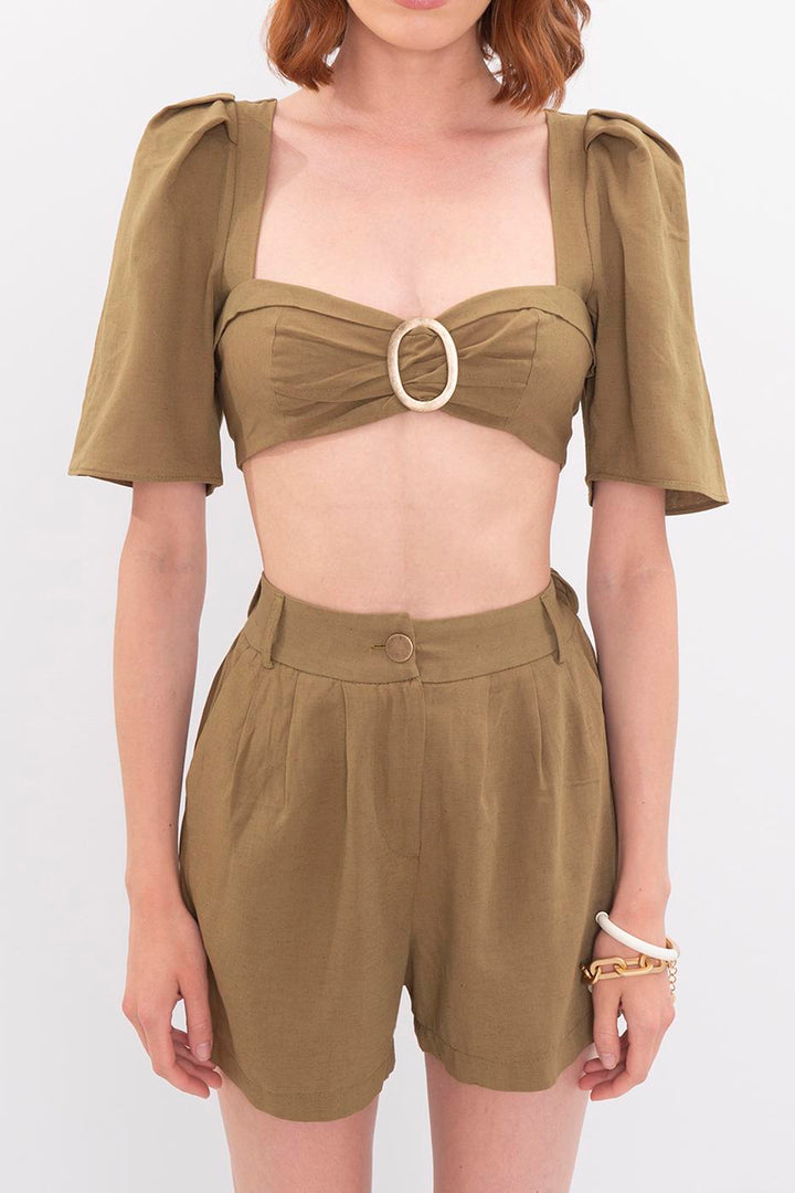 BSL Women Square Neck Crop Linen Blouse - Clifton