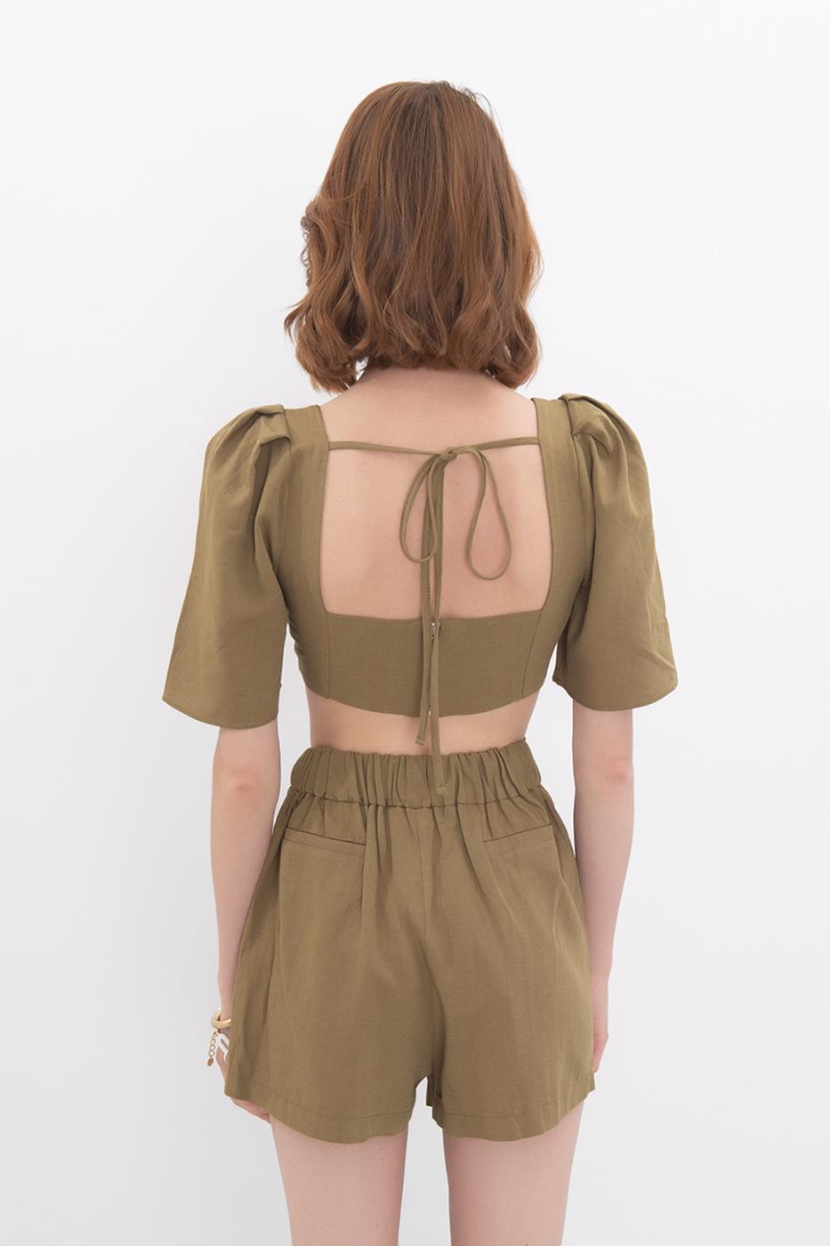 BSL Women Square Neck Crop Linen Blouse - Clifton