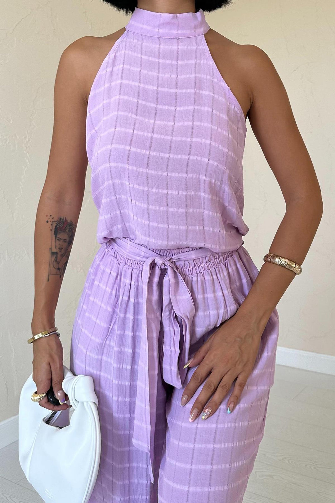 ELS Checkered Sleeveless Blouse and Pants Set - Lilac - San Luis Potosí