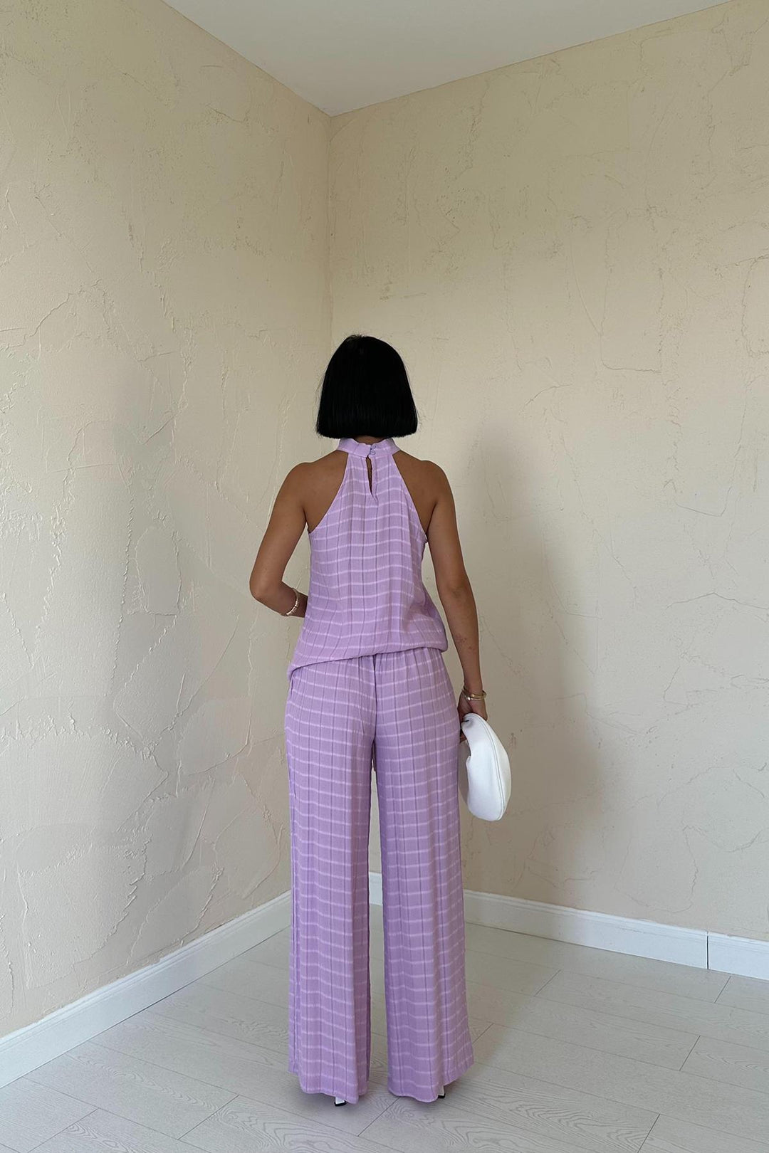 ELS Checkered Sleeveless Blouse and Pants Set - Lilac - San Luis Potosí
