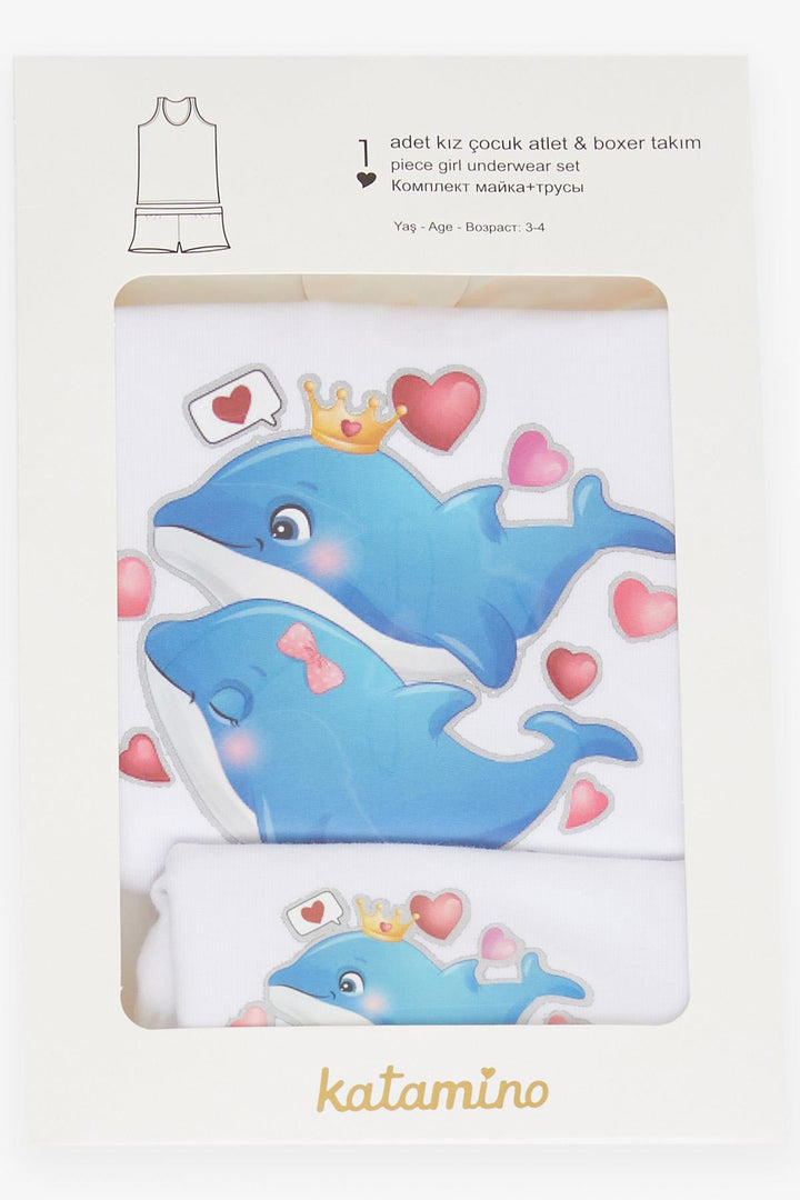 BRE Katamino Girl Child Athlete & Boxer Team Cute Dolphin Printed 30 Years, White - West New York