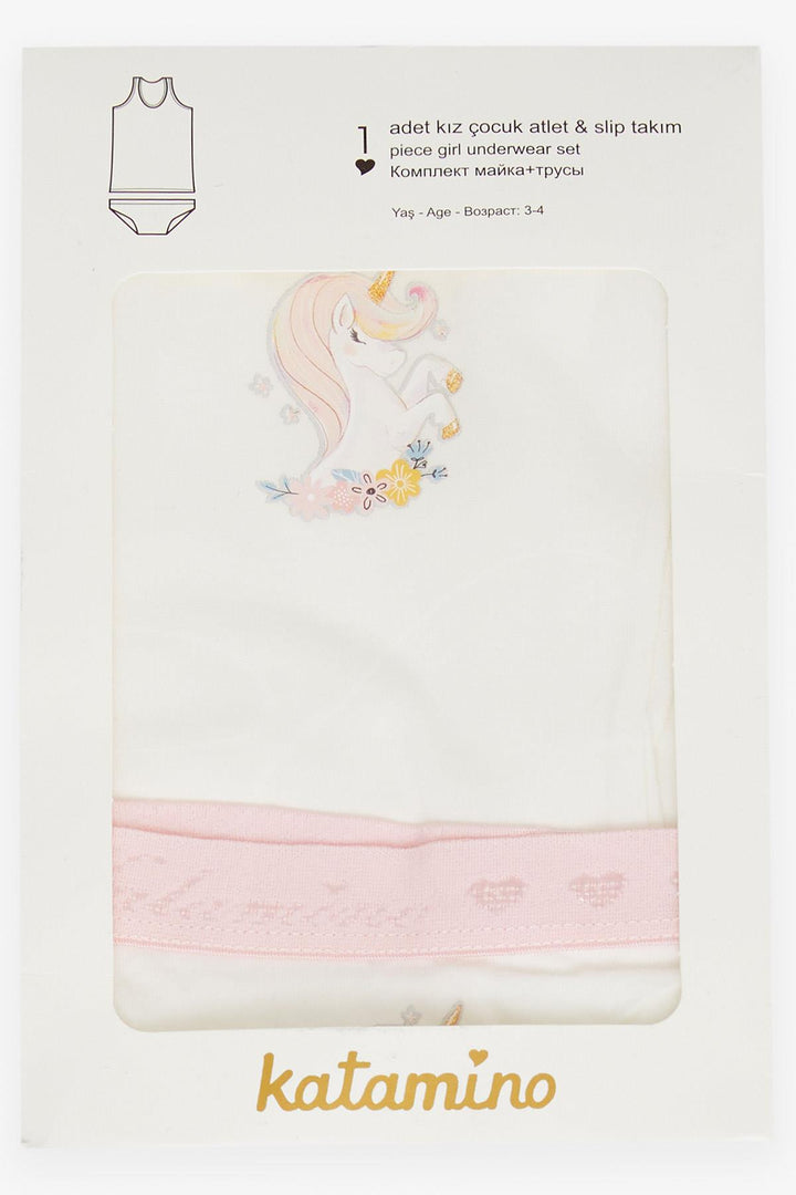 BRE Katamino Girl Child Tank Top & Slip Set Cute Unicorn Printed 10 Years, Ecru - Woonsocket