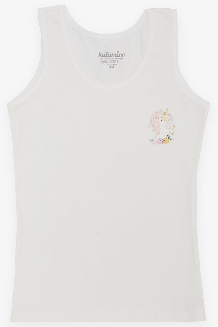 BRE Katamino Girl Child Tank Top & Slip Set Cute Unicorn Printed 10 Years, Ecru - Woonsocket