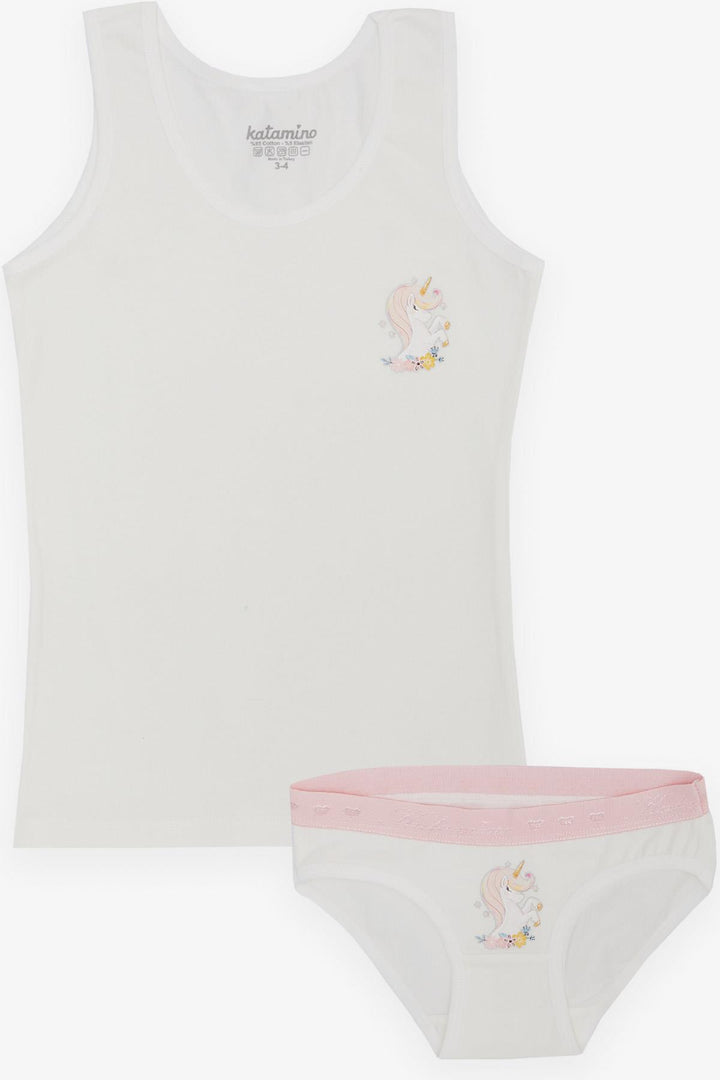 BRE Katamino Girl Child Tank Top & Slip Set Cute Unicorn Printed 10 Years, Ecru - Woonsocket
