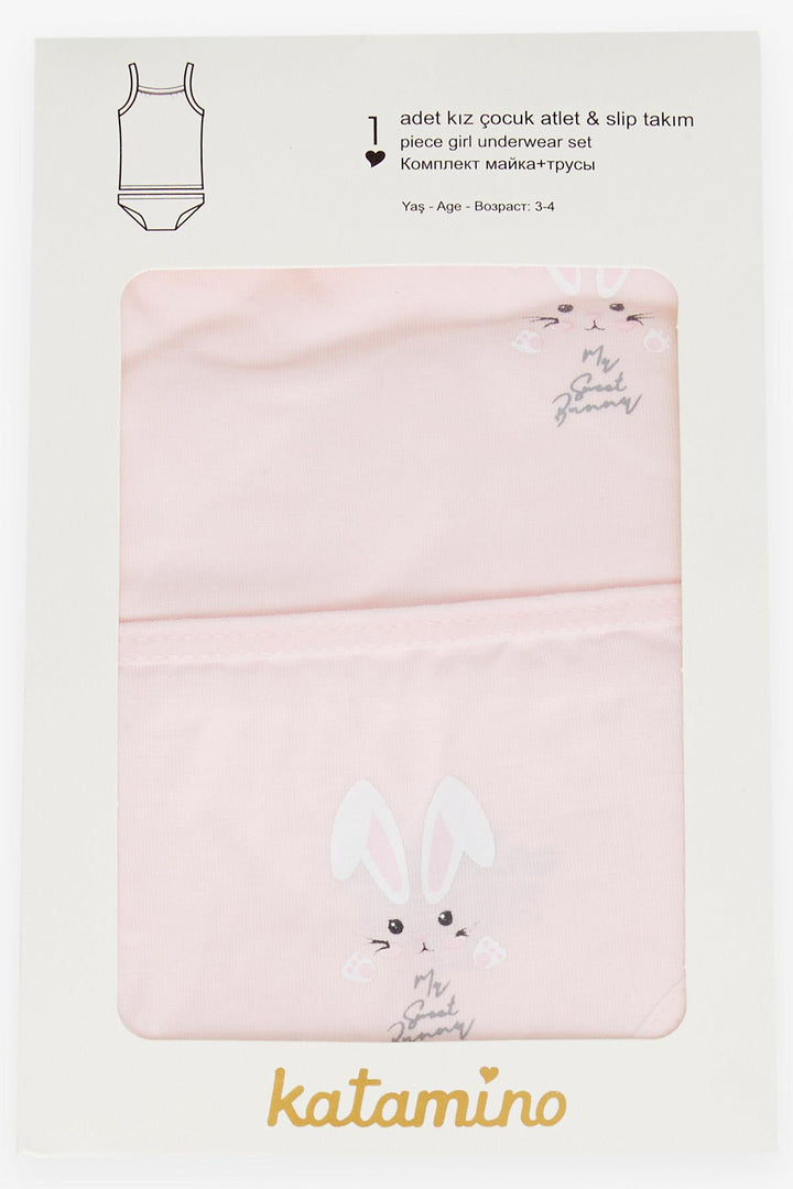 BRE Katamino Girl Child Athlete & Slip Set Cute Bunny Printed 1-8 Years, Pink - Actopan