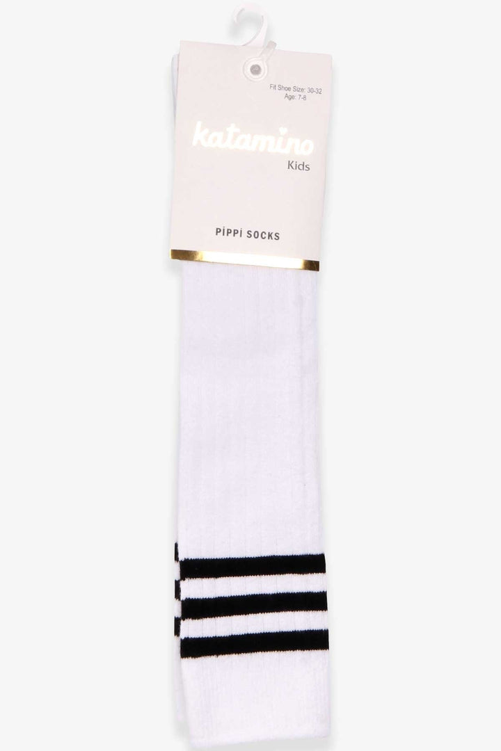 BRE Katamino Girl's Knee-High Socks Striped 7-834 Years, White - Berdiansk