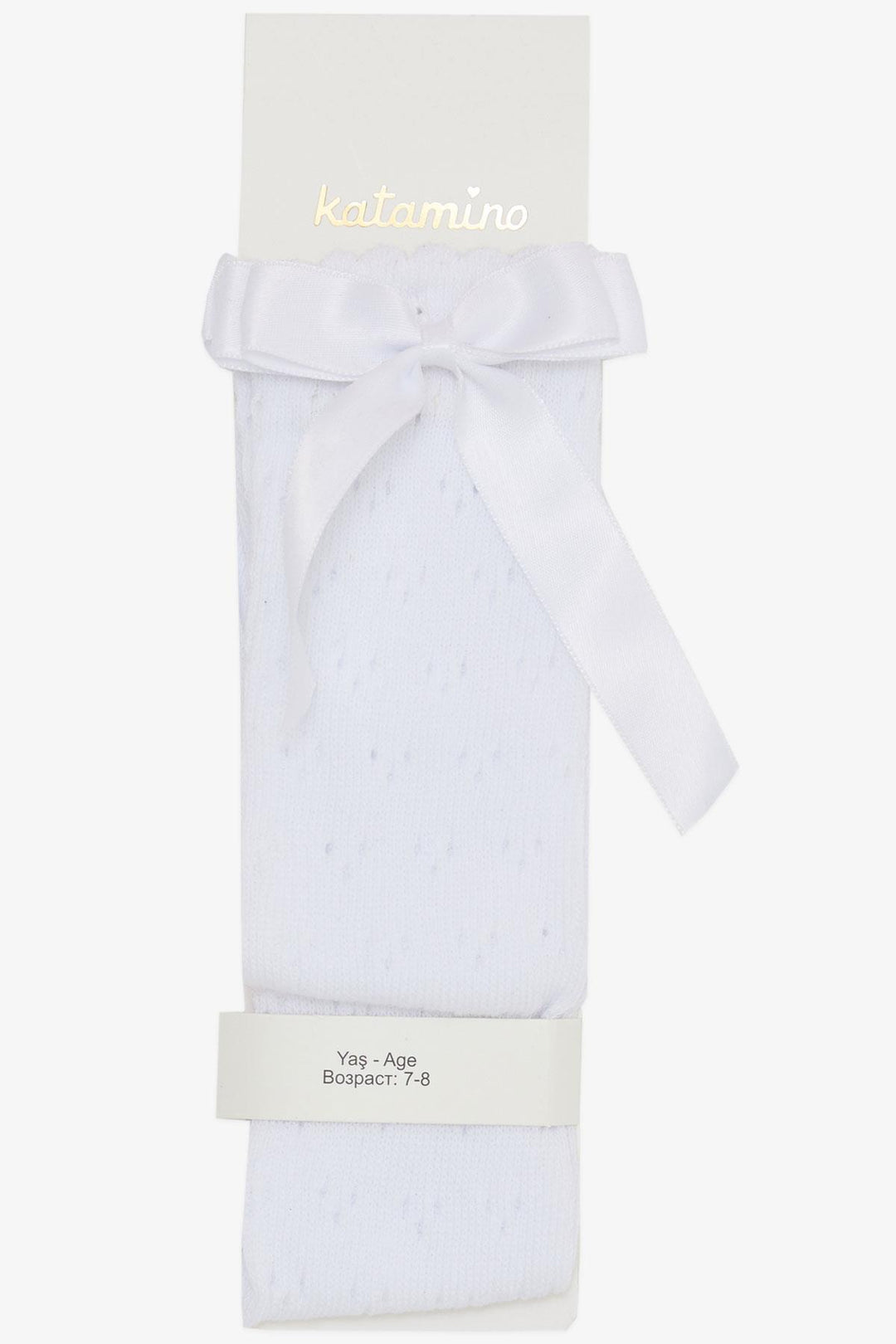 BRE Katamino Girl's Socks with Bow, 52 Years, White - Mazarrón