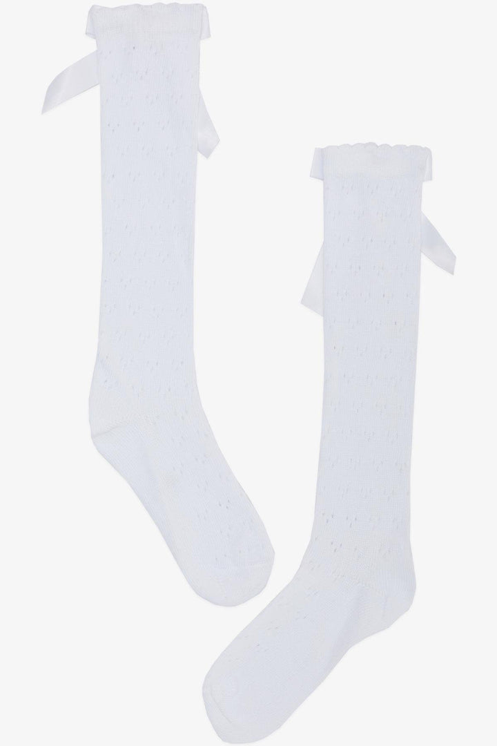 BRE Katamino Girl's Socks with Bow, 52 Years, White - Mazarrón