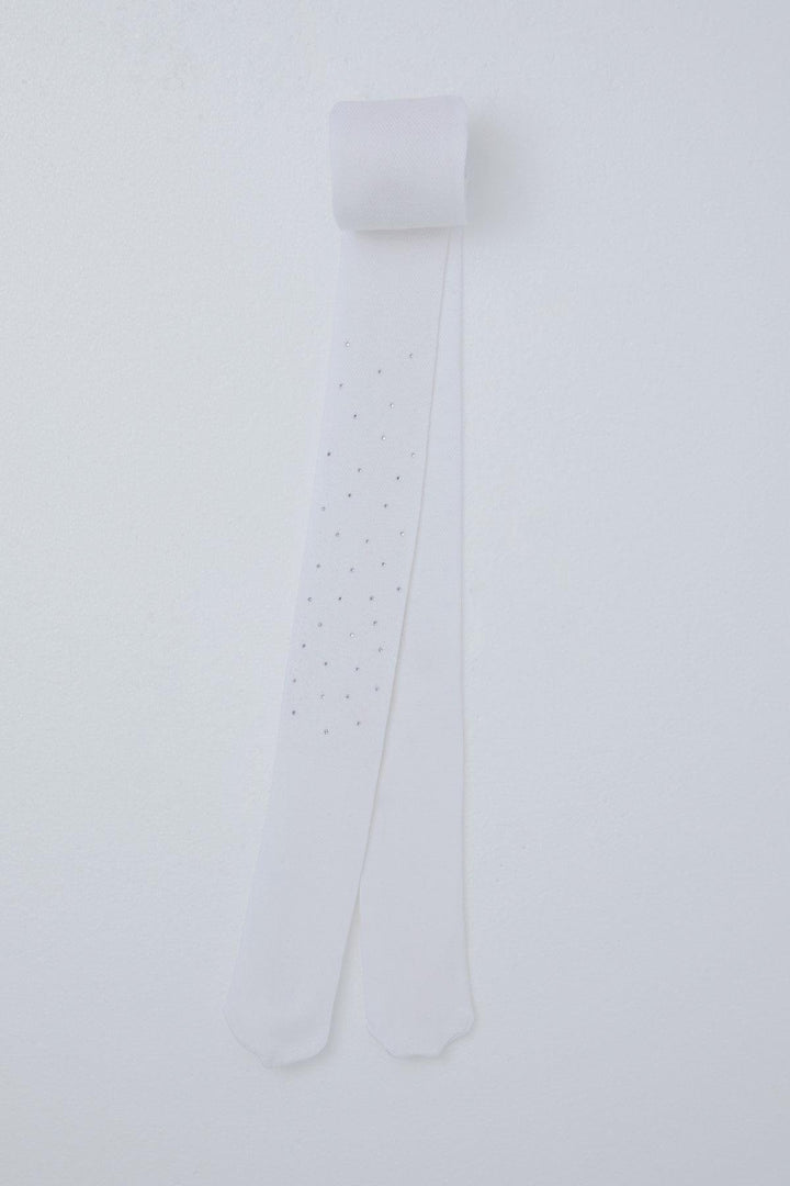 BRE Katamino Girl's Tights with Stone Accessories Textured 70 Years, Ecru - Apatzingan de la Constitucion