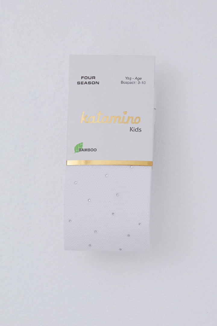 BRE Katamino Girl's Tights with Stone Accessories Textured 70 Years, Ecru - Apatzingan de la Constitucion