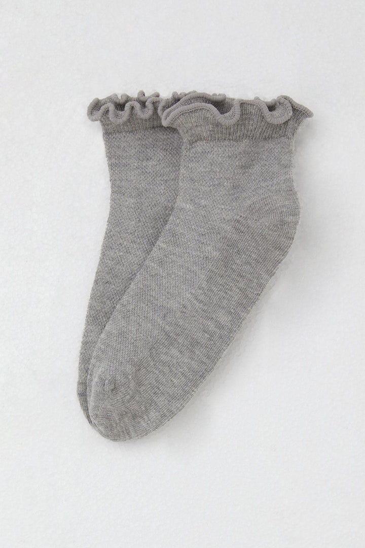 BRE Katamino Girl Child Socks with Frilly Elastic Ankle Part 94 Years, Grey Melange - Maidstone