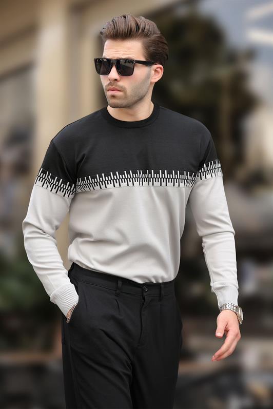 MDX Black Patterned Two-Color Men's Turtleneck Sweater 7276 - Scunthorpe