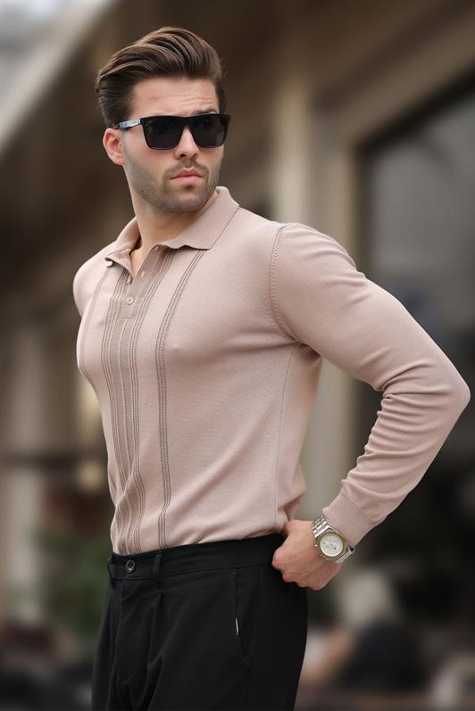 MDX Beige Polo Neck Striped Men's Sweater 7265 - Auckland
