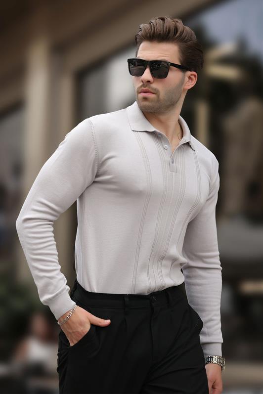 MDX Gray Polo Neck Striped Men's Knit Sweater 7265 - Brookline