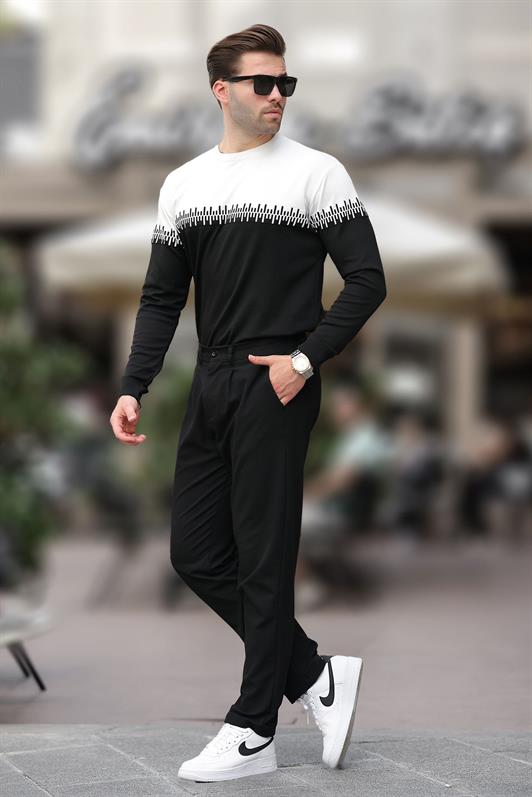 MDX White Patterned Two-Color Men's Turtleneck Sweater 7276 - Wesley Chapel