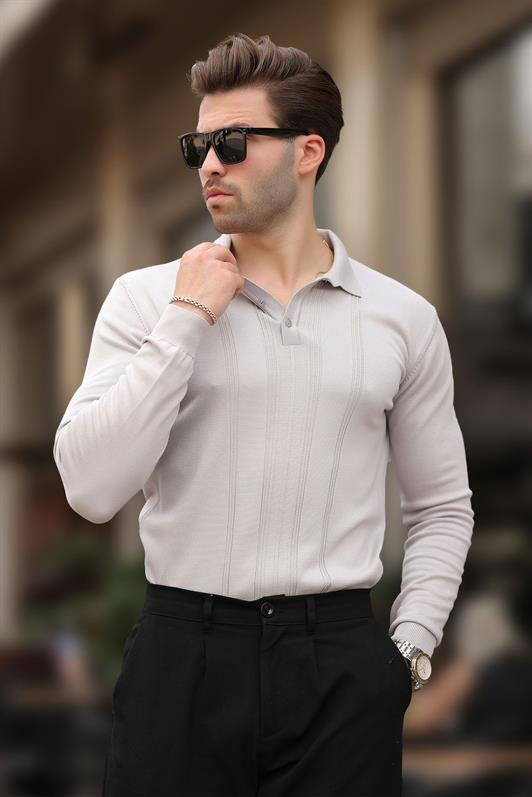 MDX Gray Polo Neck Striped Men's Knit Sweater 7265 - Brookline