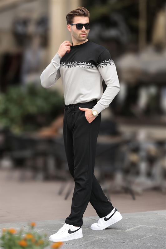 MDX Black Patterned Two-Color Men's Turtleneck Sweater 7276 - Scunthorpe