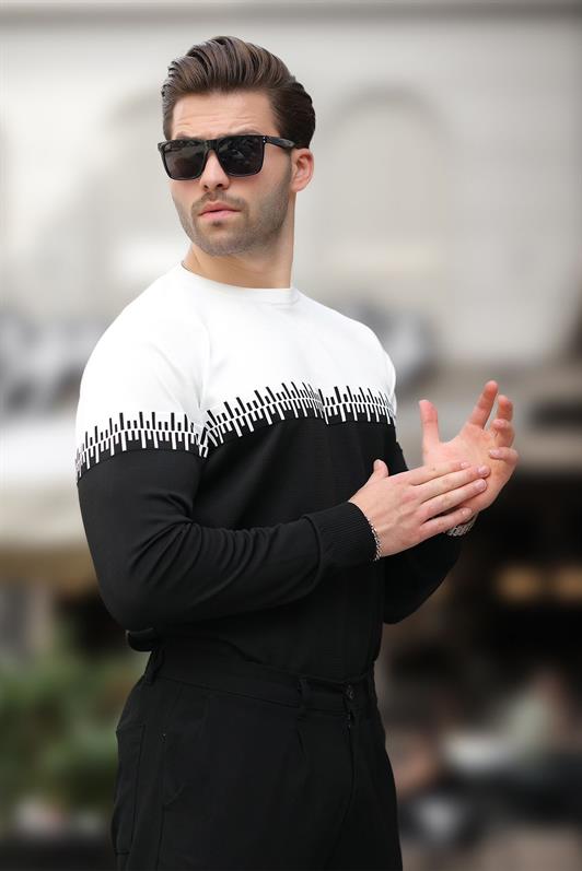 MDX White Patterned Two-Color Men's Turtleneck Sweater 7276 - Wesley Chapel