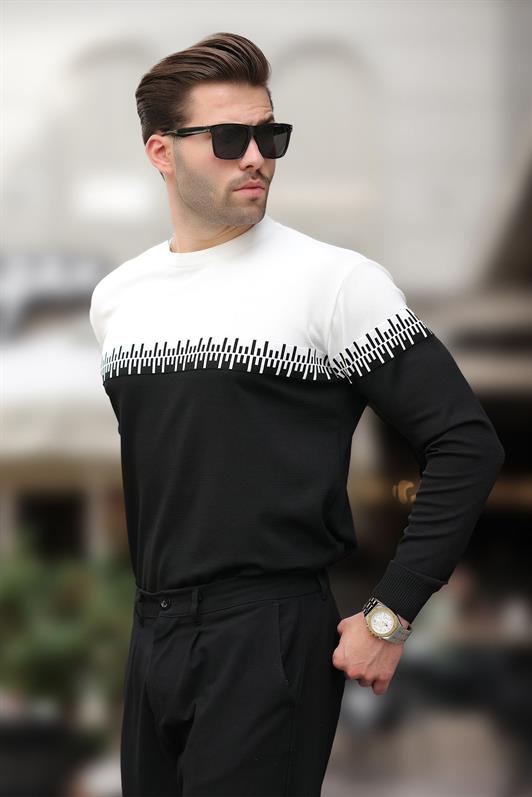 MDX White Patterned Two-Color Men's Turtleneck Sweater 7276 - Wesley Chapel