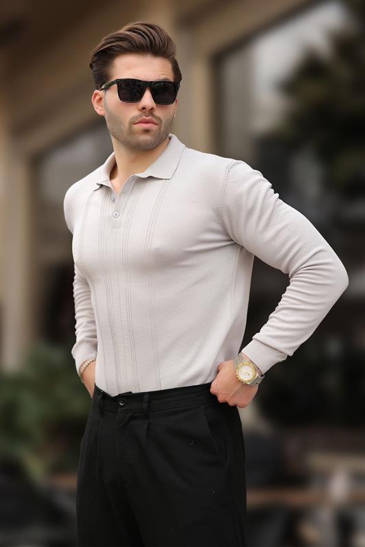 MDX Gray Polo Neck Striped Men's Knit Sweater 7265 - Brookline