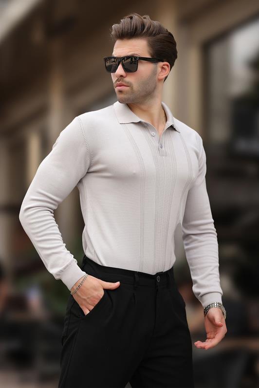 MDX Gray Polo Neck Striped Men's Knit Sweater 7265 - Brookline