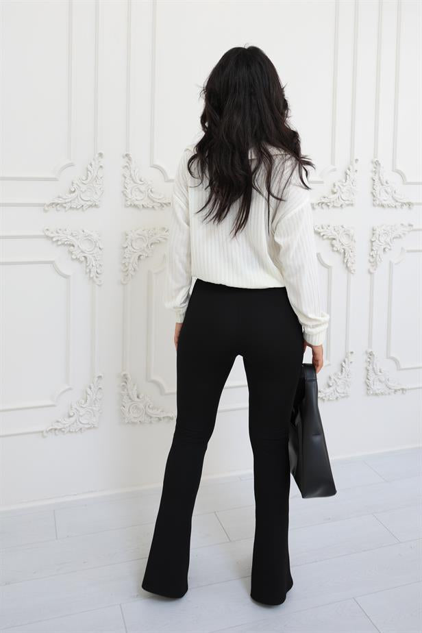 RYN Wholesale Wide Collar Zippered Ribbed Sweater Ecru - Moerdijk