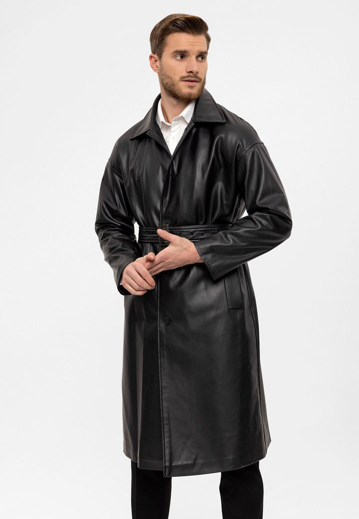 ANT Belt Detailed Faux Leather Trench Coat - Schertz