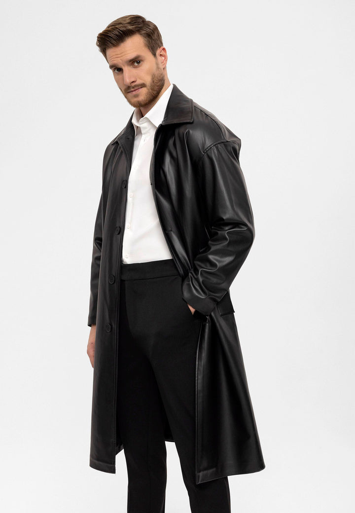 ANT Belt Detailed Faux Leather Trench Coat - Schertz