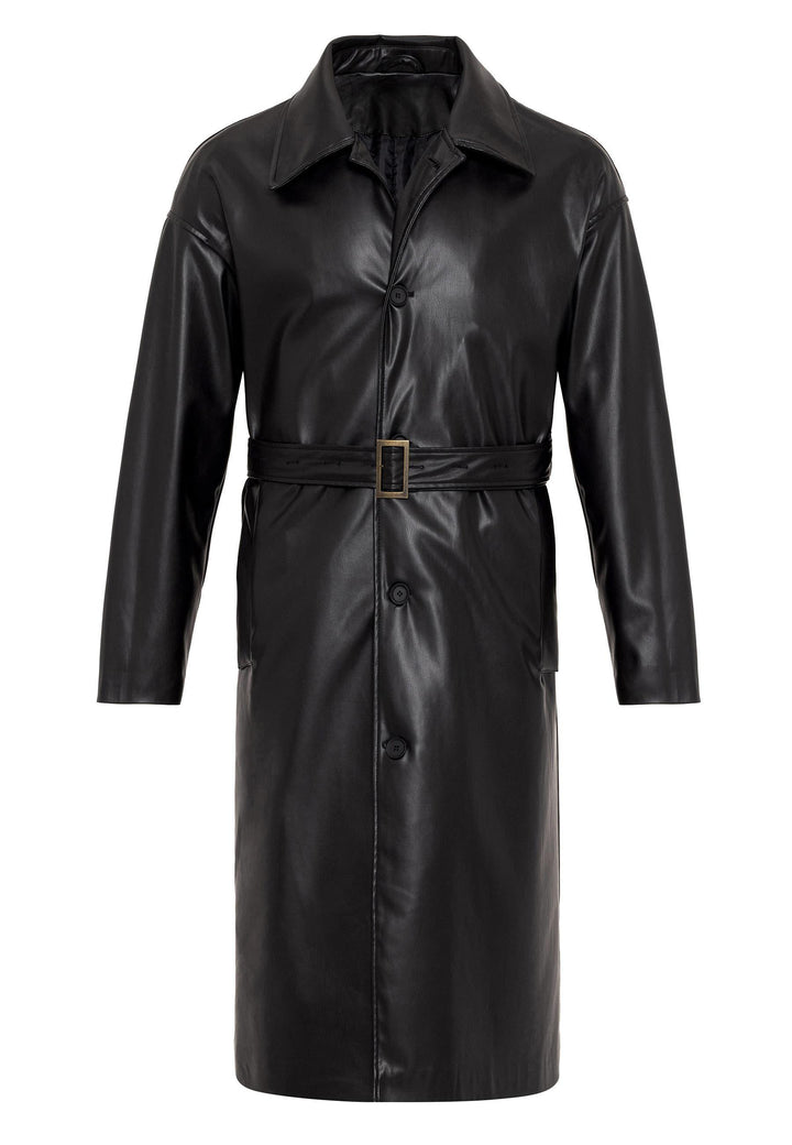 ANT Belt Detailed Faux Leather Trench Coat - Schertz