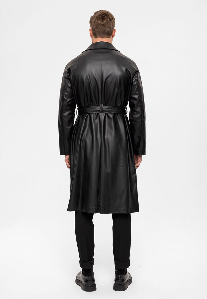 ANT Belt Detailed Faux Leather Trench Coat - Schertz